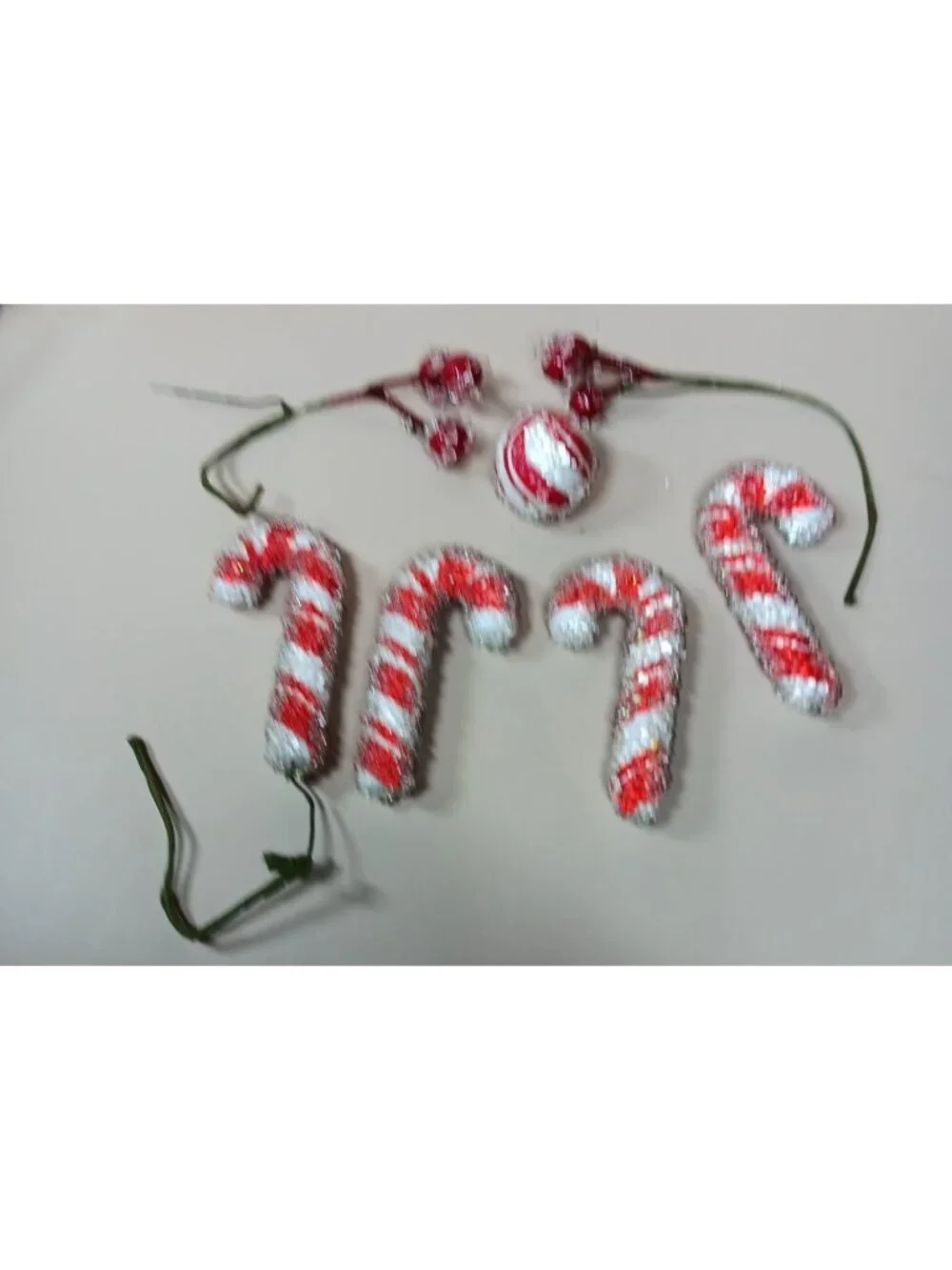 VTG Sugared Peppermint Candy and Berries Christmas Decorations 6 pc Red White
